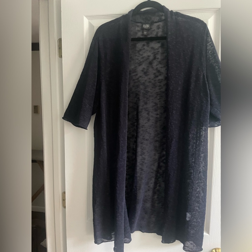Eileen Fisher Dark Blue Linen Cotton Cardigan